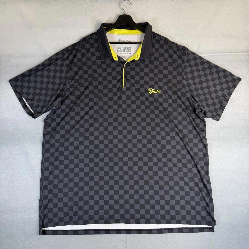 RSVLTS St Andre Golf Polo Shirt Mens 4XL Black Gray Brkfst Checkered Performance